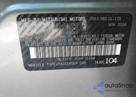 2017 Mitsubishi Mirage G4 Es from USA, damaged, VIN ML32F3FJ6HHF16164